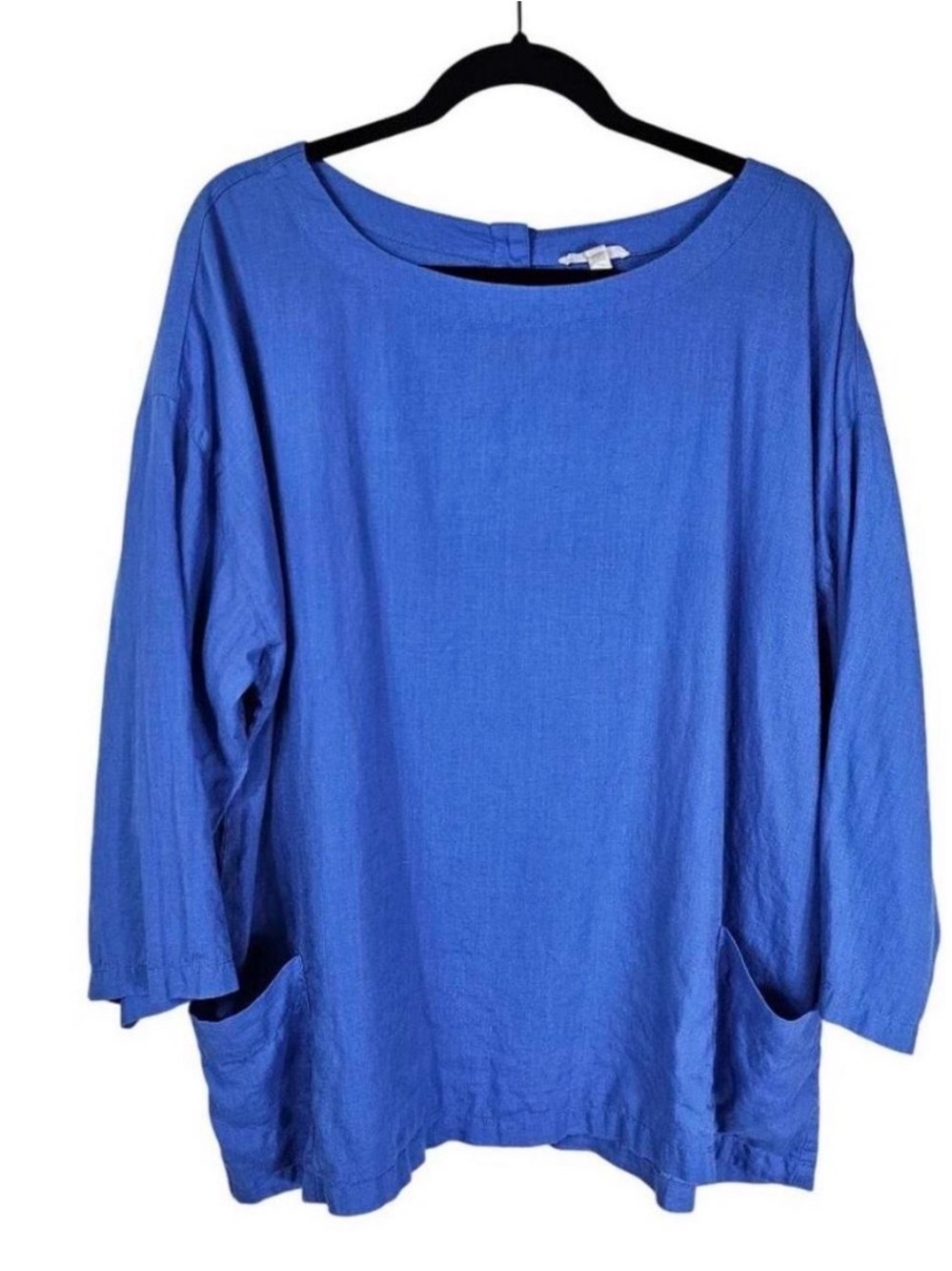 Eileen Fisher blue linen tunic top